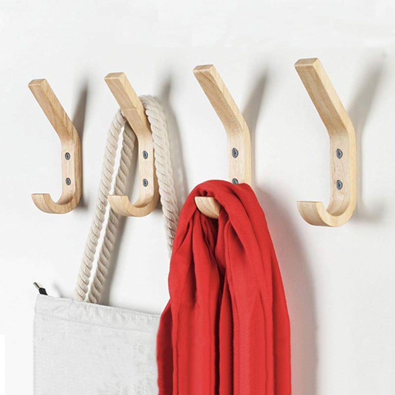 Watbeyoz Wooden Coat Hooks Wall Hooks,Natural Oak Wood Hooks Decorative Vintage Wood Wall Hooks Organizer Heavy Duty Wall Mounted Hooks for Hanging Coats, Key, Cap, Cup (4 Pack) - Image 2